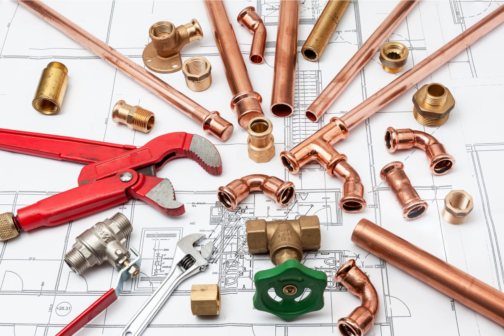 Copper pipe fittings and plumbing parts for Venice, Florida repairs